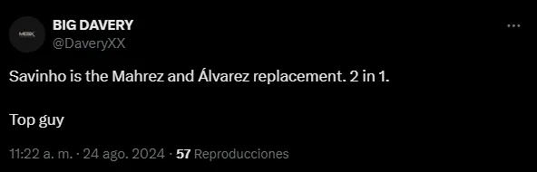 Hubo comparaciones de Savinho con Mahrez y Álvarez (X)