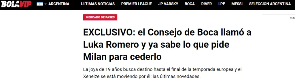 En enero de este año, BOLAVIP reportaba el interés de Boca sobre Luka Romero.
