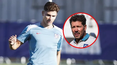 Julián Álvarez y Diego Simeone, jugador y entrenador del Atlético de Madrid.