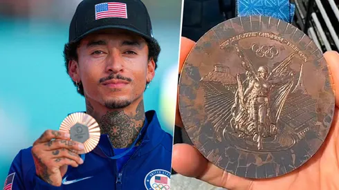 El skater Nyjah Huston mostró el deterioro que sufrió su medalla de bronce ganada en París 2024.