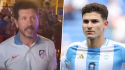 Un grupo de hinchas del Atlético de Madrid le pidió a Diego Simeone por Julián Álvarez.