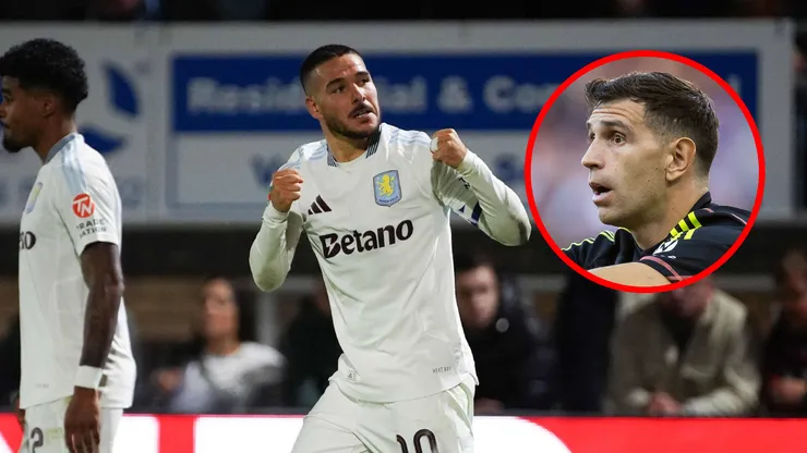 Emiliano Buendía, compañero de Dibu Martínez en Aston Villa, festeja su gol.