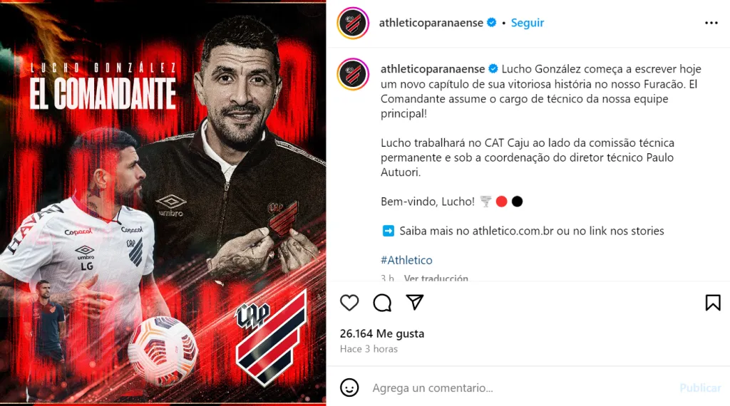 Athletico Paranaense presentó a Lucho González como entrenador.