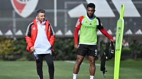 Gallardo y Borja en el entrenamiento de River.