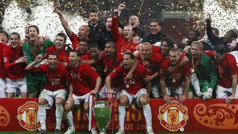 Anderson festejando un título en Manchester United.