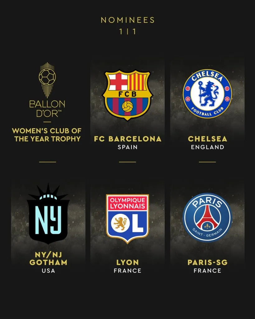 Los nominados a mejor club en la rama femenina (X @ballondor).