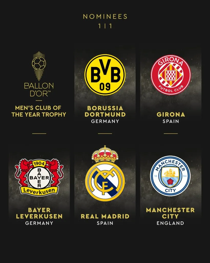 Los nominados a mejor club en la rama masculina (X @ballondor)