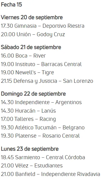 Fechas y horarios de la jornada 15 de la LPF (LPF oficial)
