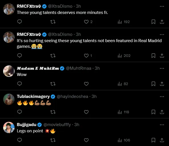 Los comentarios pidiendo por más minutos para Endrick (X @realmadrid).