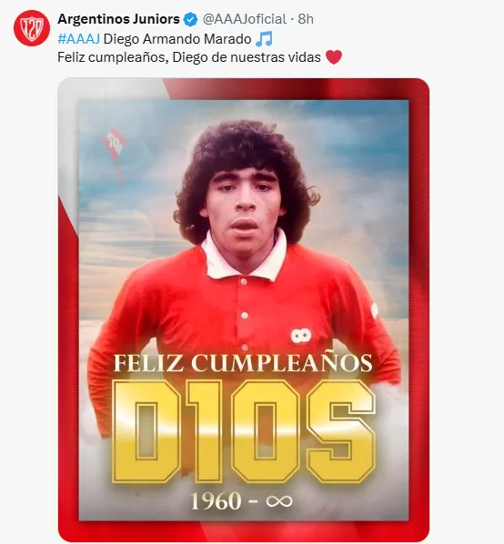 La publicación de Argentinos Juniors, club que formó y que hizo debutar en primera división a Diego Maradona.