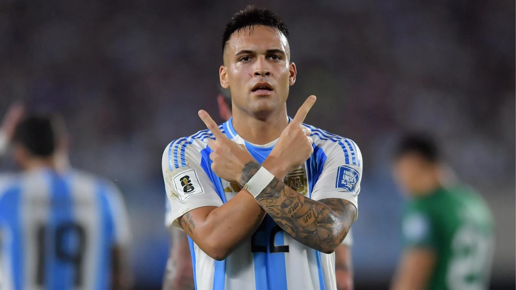 Lautaro Martínez en el festejo de lo que fue su gol número 30 en la Selección Argentina.