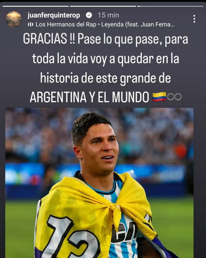 El posteo de Juanfer Quintero en Instagram.