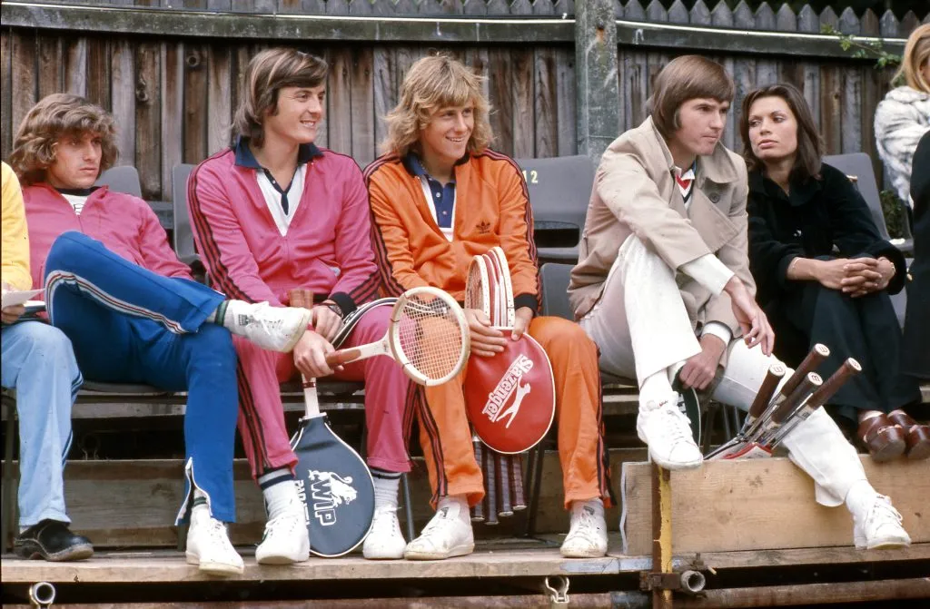 Guillermo Vilas, Adriano Panatta, Bjong Borg y Jimmy Connors en Nottingham 1974.