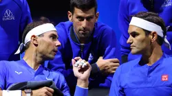 Rafa Nadal, Novak Djokovic y Roger Federer en la Laver Cup de 2022.