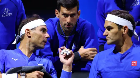 Rafa Nadal, Novak Djokovic y Roger Federer en la Laver Cup de 2022.