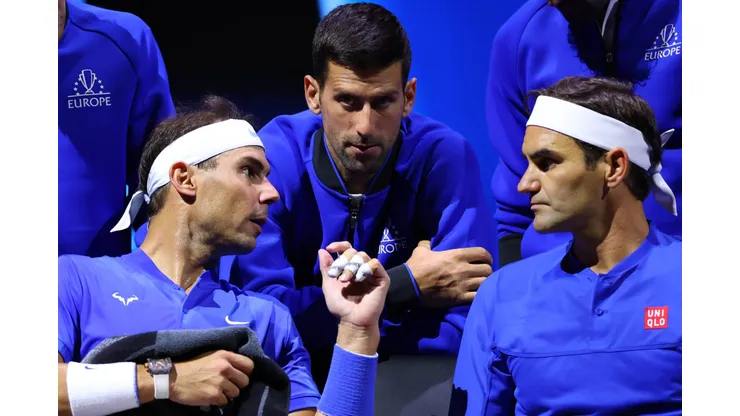 Rafa Nadal, Novak Djokovic y Roger Federer en la Laver Cup de 2022.