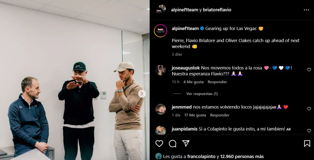 El “like” de Colapinto a un posteo de Alpine
