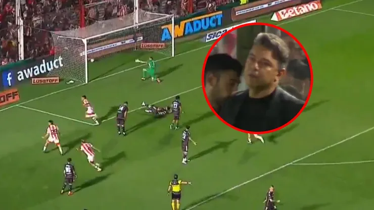 La reacción de Gallardo luego del gol de Instituto de un lateral.