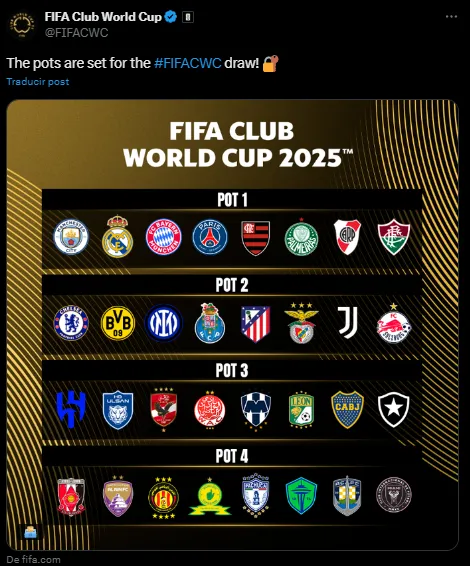 Los bombos para el Mundial de Clubes 2025 (X @FIFACWC).