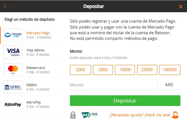 Métodos de pago Betsson