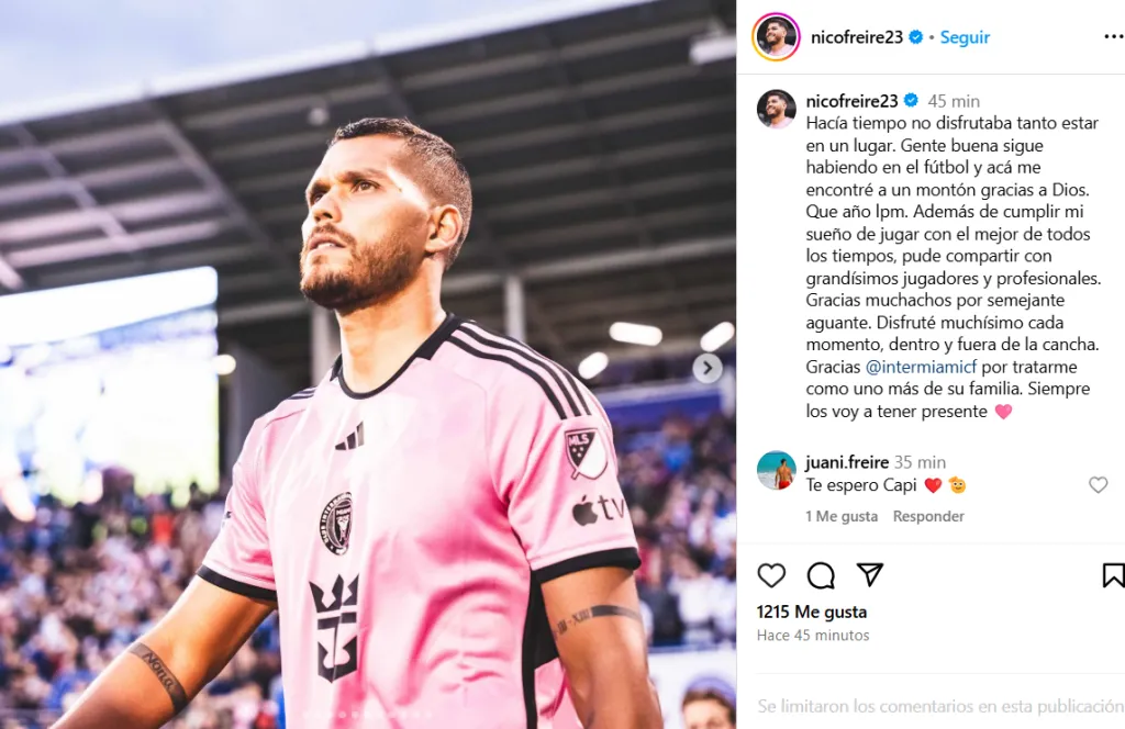El posteo de Nicolás Freire.