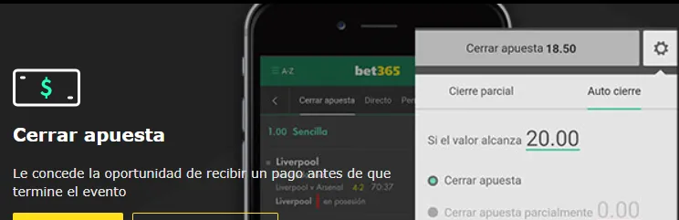Cash out en apuestas. Captura realizada desde la web de bet365 el 09/12/2026