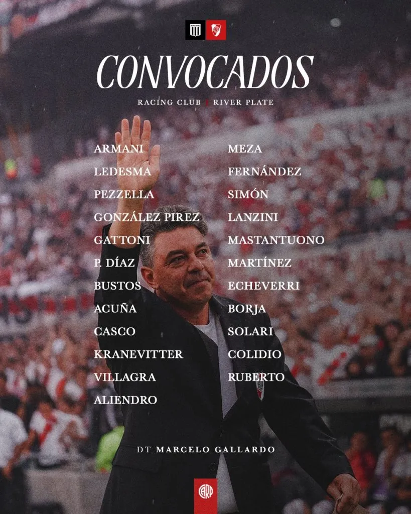 Los convocados para visitar a Racing. (Foto: @RiverPlate).