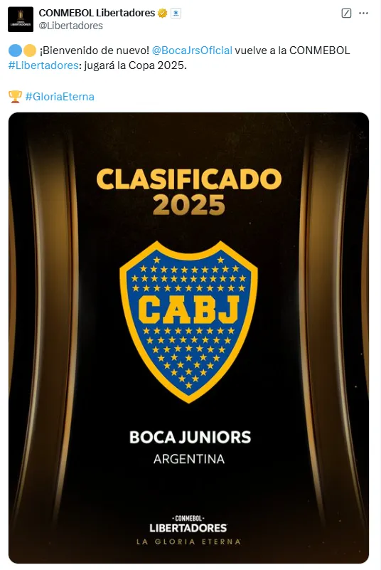 CONMEBOL le dio la bienvenida a Boca.