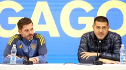 Fernando Gago, técnico de Boca, y el presidente Juan Román Riquelme.