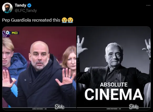 Pep Guardiola, como si fuera Scorsese en un meme (X).