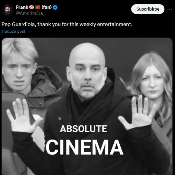 Pep Guardiola, como si fuera Scorsese en un meme (X).