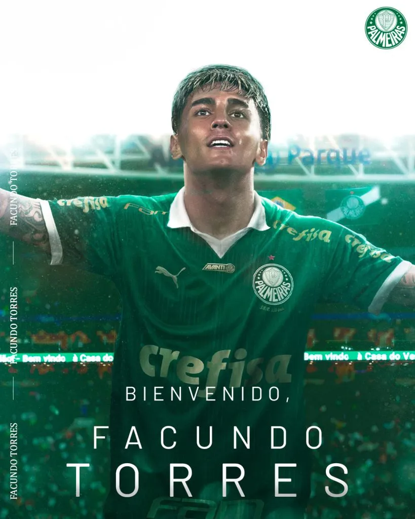 Palmeiras y su anuncio oficial para la llegada de Facu Torres (X @Palmeiras).