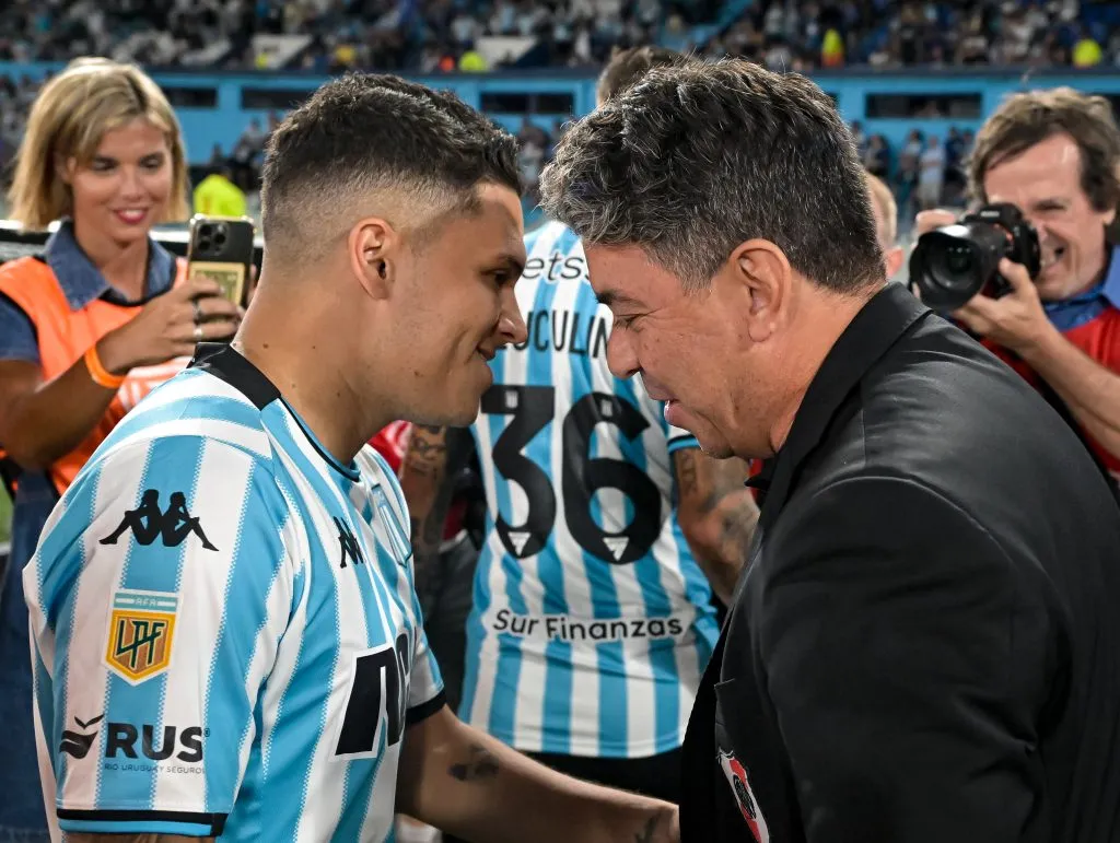 Quintero y Gallardo en el último duelo entre Racing y River. (Foto: Getty).