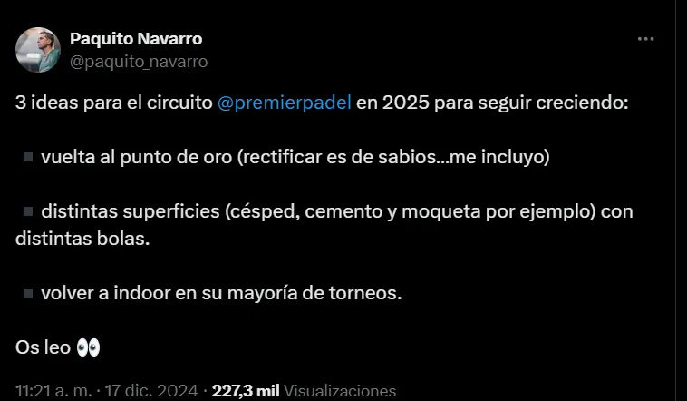 Posteo de Paquito Navarro.