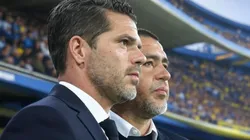 Fernando Gago y Juan Román Riquelme, entrenador y presidente de Boca.