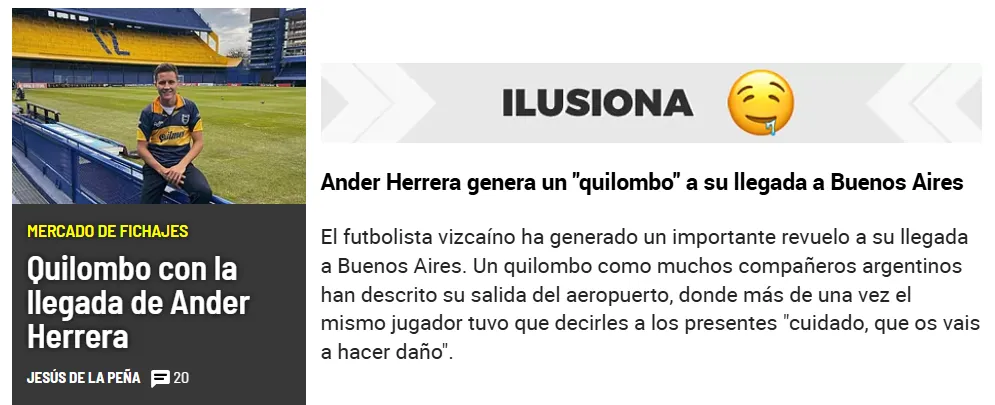 El reporte de los medios españoles sobre la llegada de Ander Herrara a Buenos Aires.
