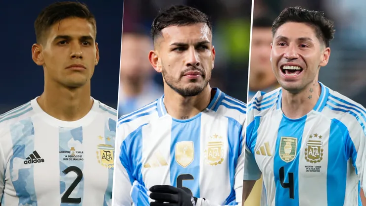 Lucas Martínez Quarta, Leandro Paredes y Gonzalo Montiel, jugadores de la Selección Argentina.