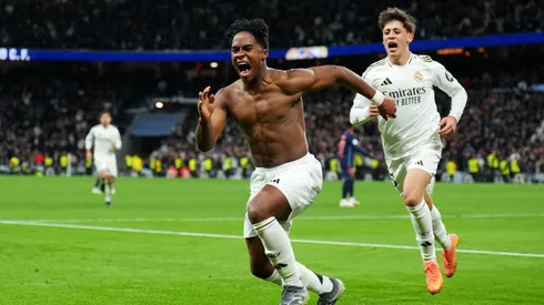 El festejo de Endrick luego de lograr uno de sus goles para Real Madrid.