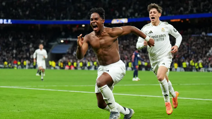 El festejo de Endrick luego de lograr uno de sus goles para Real Madrid.