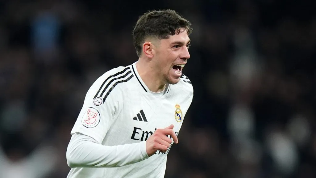 Federico Valverde y su grito de gol ante Celta (Angel Martinez/Getty Images).