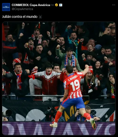 Así destacaron a Julián Álvarez desde Conmebol (X @CopaAmerica).
