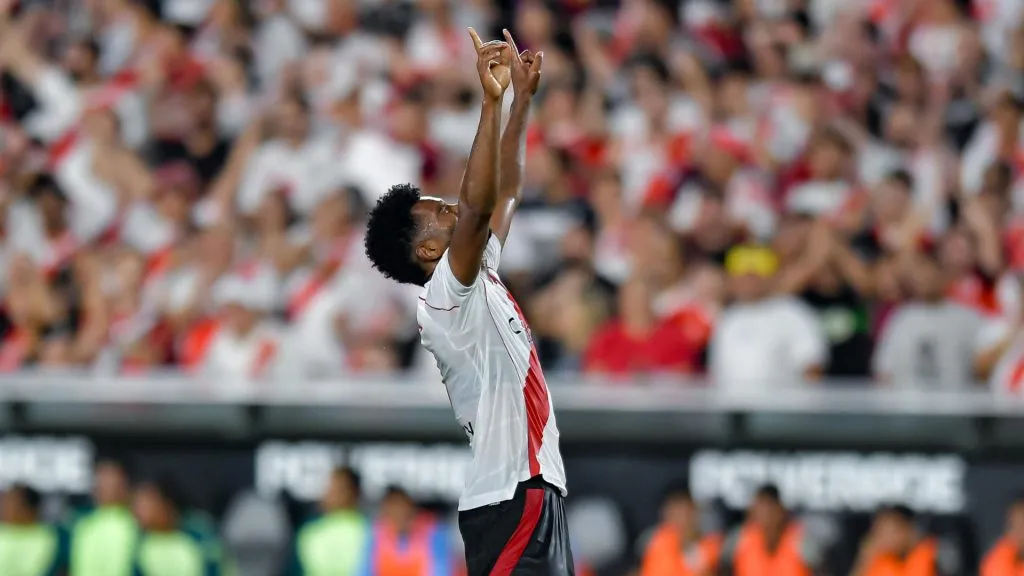 El festejo de Borja tras su golazo ante México (Marcelo Endelli/Getty Images).