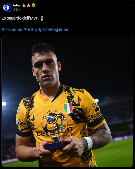 Lautaro Martínez, con el MVP del partido (X @Inter).