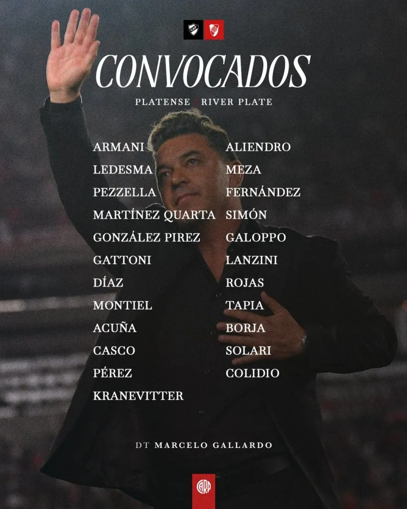 Los convocados de Gallardo vs. Platense.