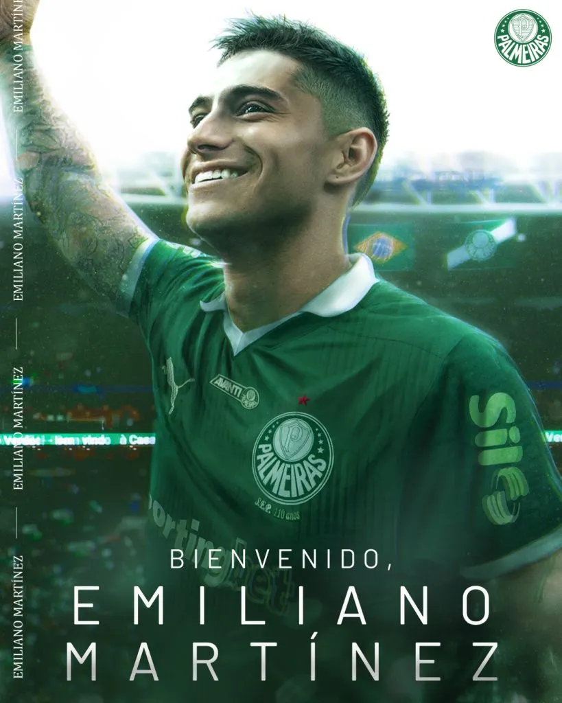Palmeiras confirmó a Emiliano Martínez como su tercer refuerzo de este mercado (X @Palmeiras).