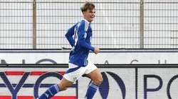 Nico Paz celebra su gol ante Atalanta.