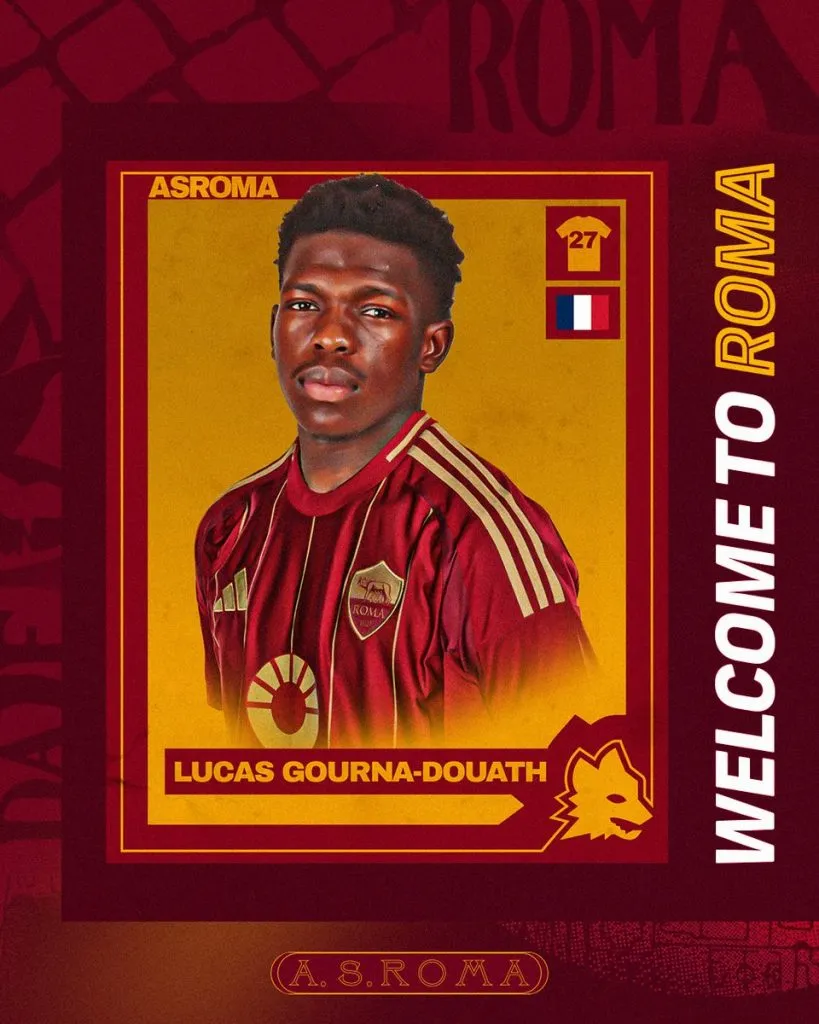 Roma presentó a Lucas Gourna-Douath (X @OfficialASRoma).