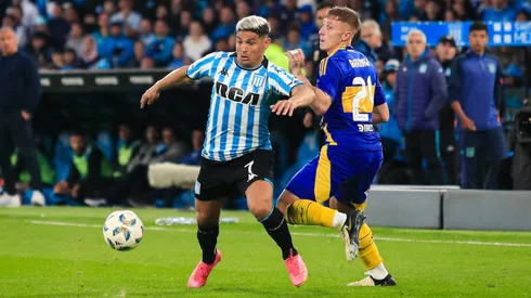 Maxi Salas y Juan Barinaga en el último Racing Club vs Boca Juniors, en el Cilindro de Avellaneda.
