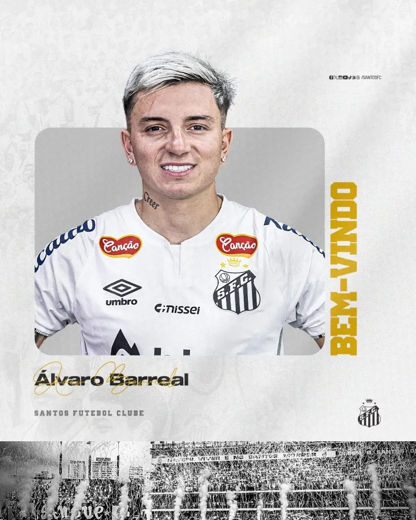 Santos presentó a Álvaro Barreal como nuevo jugador (X @SantosFC).