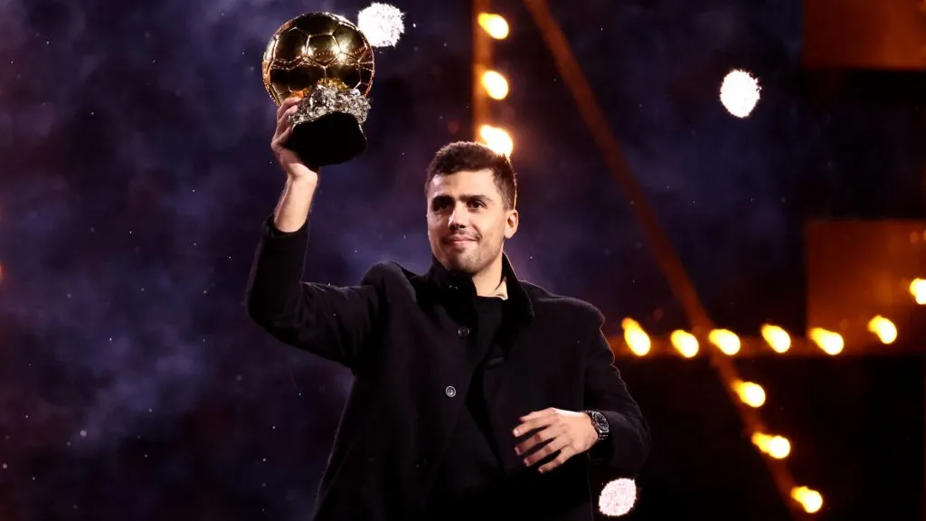 Rodri Hernández, en la celebración de Manchester City por su Balón de Oro (Getty Images).